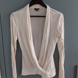 Long sleeve deep V white blouse